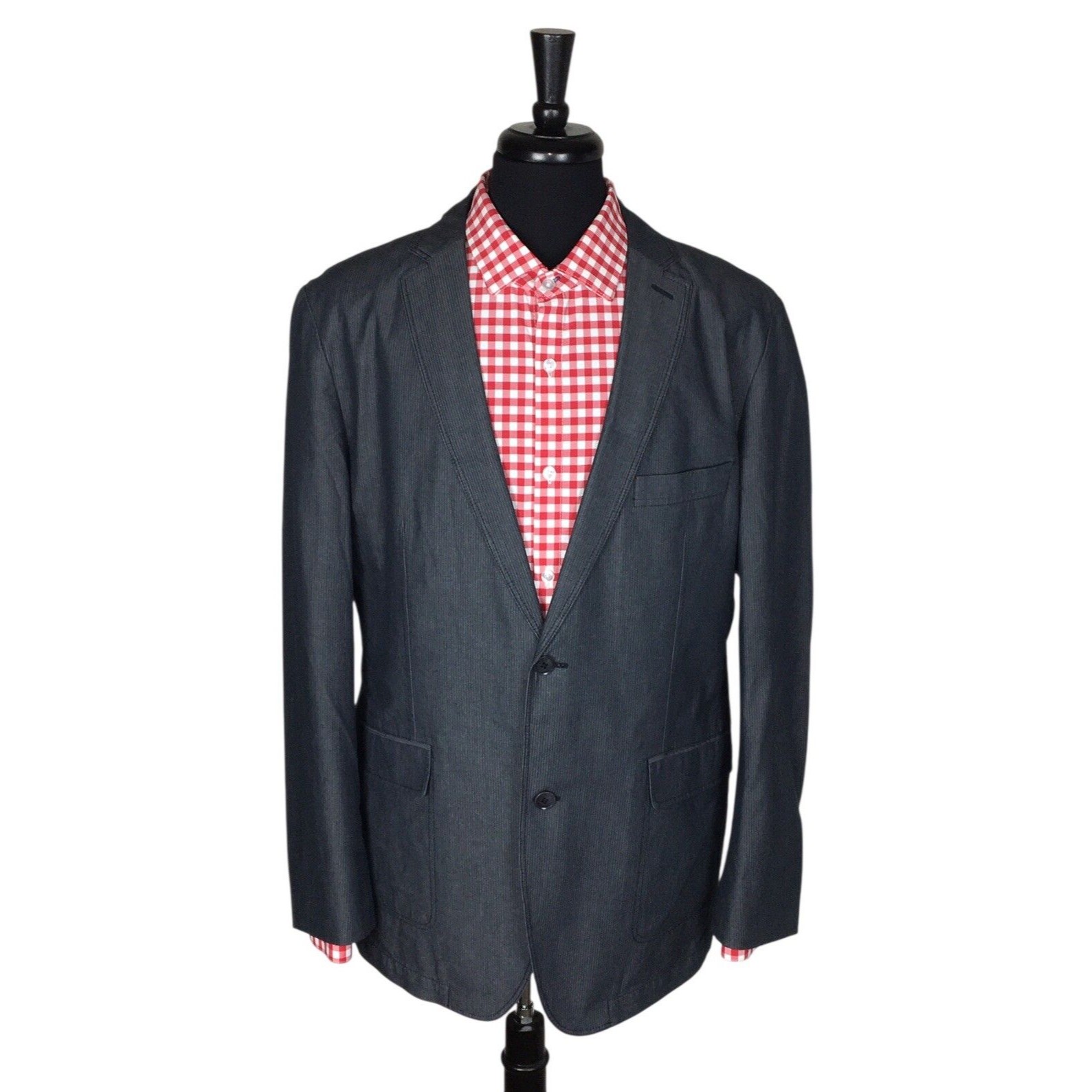 Hugo Boss Dieselstrasse 12 Black Label Cotton Blue Striped Sport Coat Blazer 46r
